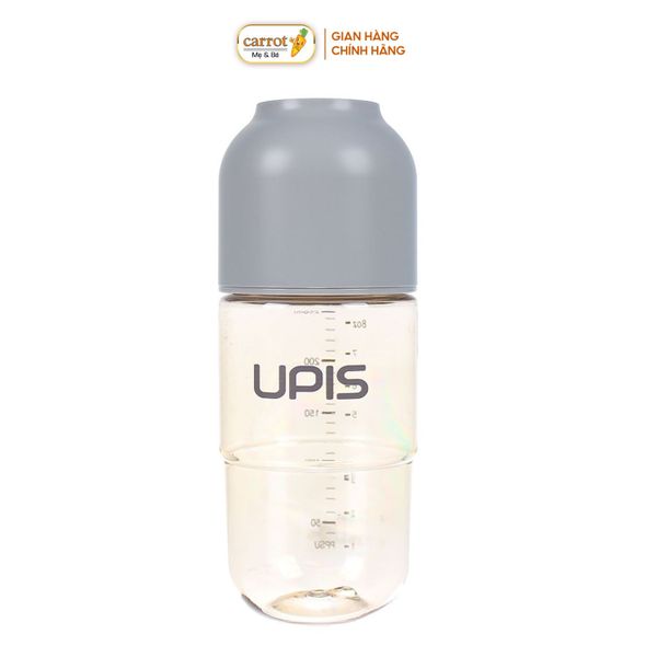 Bình Sữa UPIS PPSU Núm Size M Màu Xám 260ml Cho Bé Từ 3M+
