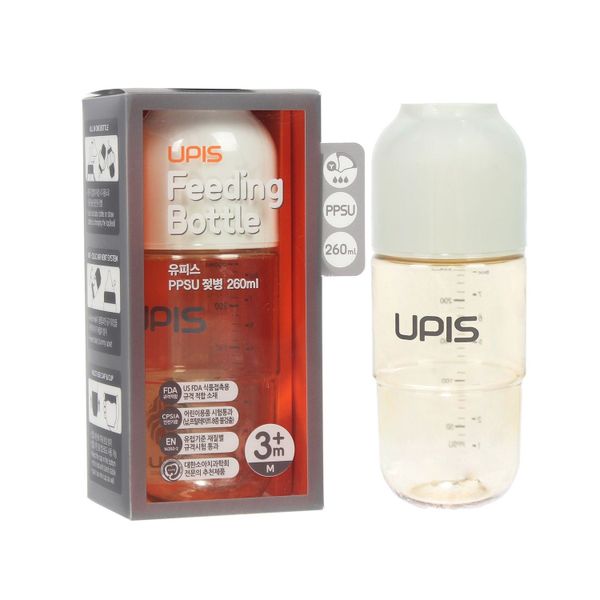 Bình Sữa UPIS PPSU Núm Size M Màu Trắng 260ml Cho Bé Từ 3M+