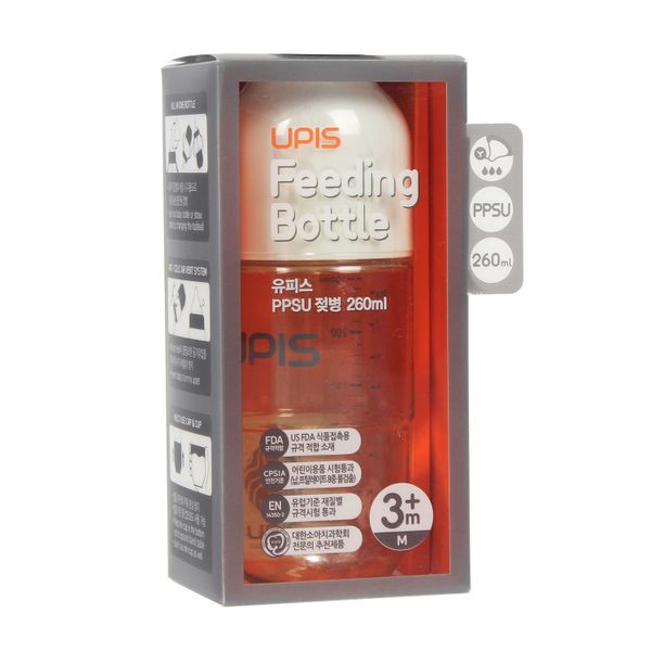 Bình Sữa UPIS PPSU Núm Size M Màu Trắng 260ml Cho Bé Từ 3M+