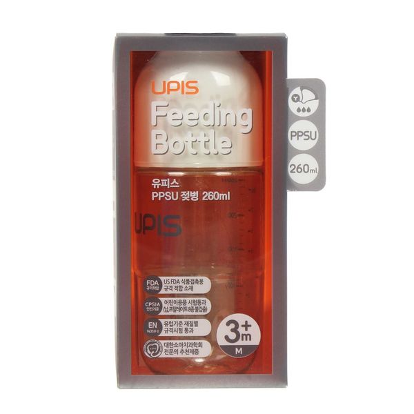 Bình Sữa UPIS PPSU Núm Size S Màu Trắng 260ml Cho Bé Từ 3M+