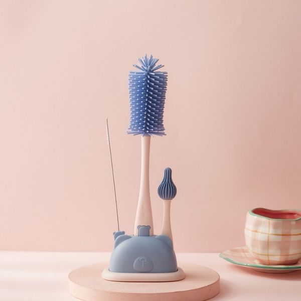 Bộ Cọ Bình Sữa Silicon Moonship Kèm Đế Hình Gấu 4 Chi Tiết