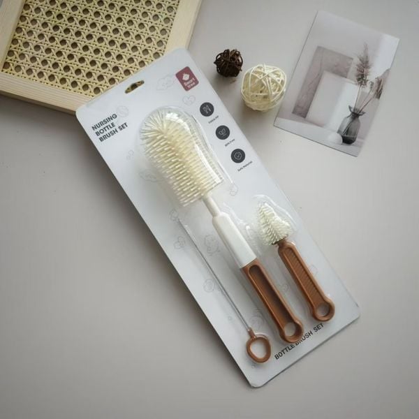 Bộ Cọ Rửa Bình Sữa Smart Tree 3 Chi Tiết Chất Liệu Silicon Cán Dẹt An Toàn