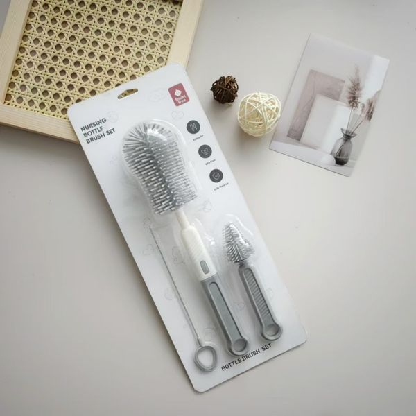Bộ Cọ Rửa Bình Sữa Smart Tree 3 Chi Tiết Chất Liệu Silicon Cán Dẹt An Toàn