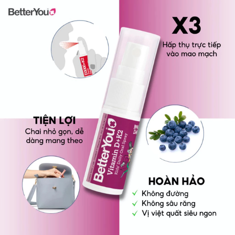 Vitamin D3K2 BetterYou Dạng Xịt 15ML, Giúp Xương Chắc Khoẻ