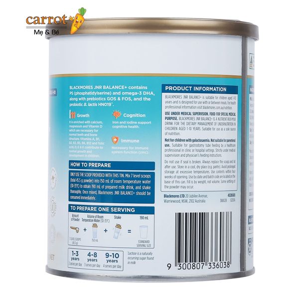 Sữa Bột Blackmore Balance+ 400G Dành Cho Bé Từ 1 -10 Tuổi
