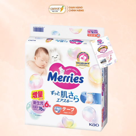 Tã - Bỉm dán Merries nội địa Nhật size Newborn 76 + 6 miếng (~5000g)