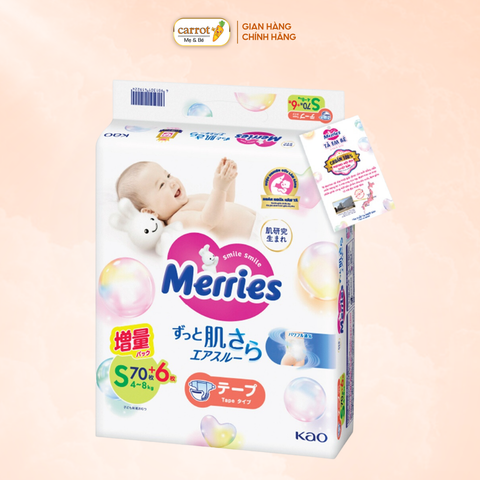 Tã - Bỉm dán Merries nội địa Nhật size S 70 + 6 miếng (4-8 Kg)