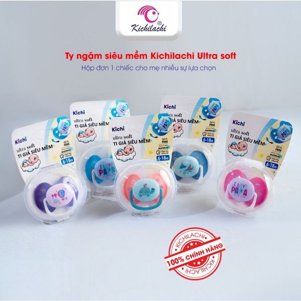 Ti Ngậm KICHI Ultra Soft Cho Bé 0-18M, Ti Giả Silicone Siêu Mềm