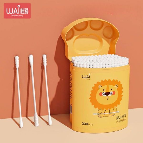 Bông Ngoáy Tai Cho Bé Wai Hộp 200 Chiếc Từ Bông Tự Nhiên, Vệ Sinh Tai Và Mũi An Toàn Cho Bé