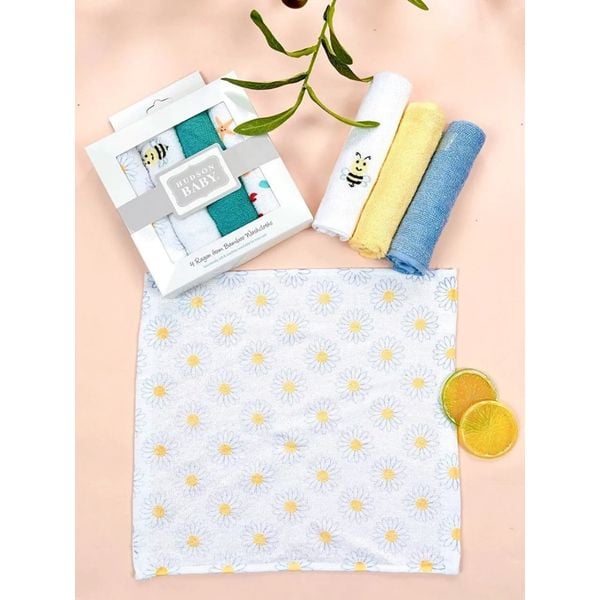 Hộp 4 Khăn Bông Sợi Tre HUDSON, Khăn Sữa Cho Bé