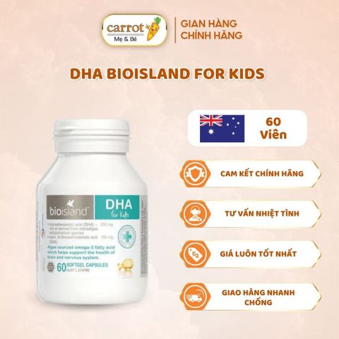 Vitamin DHA Bio Island Cho Bé Hộp 60V Úc, Giúp Bé Phát Triển Trí Não, Tăng Chiều Cao