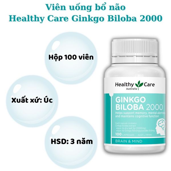 Viên Uống Bổ Não Healthy Care Ginkgo Biloba 2000MG 100 Viên