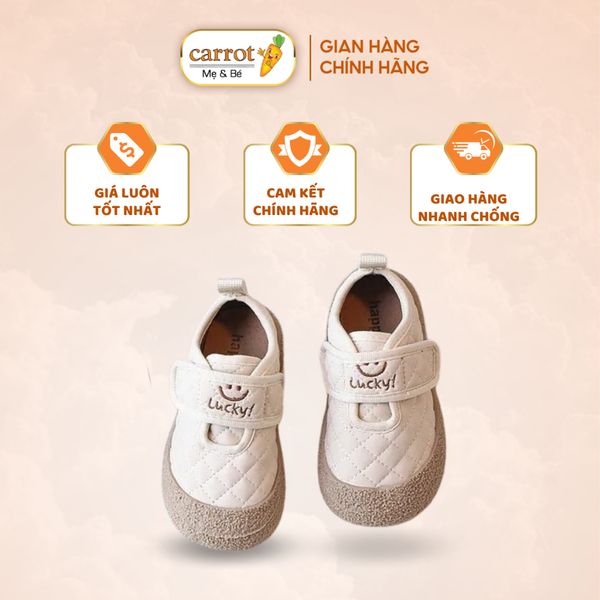 Giày Thể Thao Chần Trám Thêu Mặt Cười Lucky Đáng Yêu Cho Bé