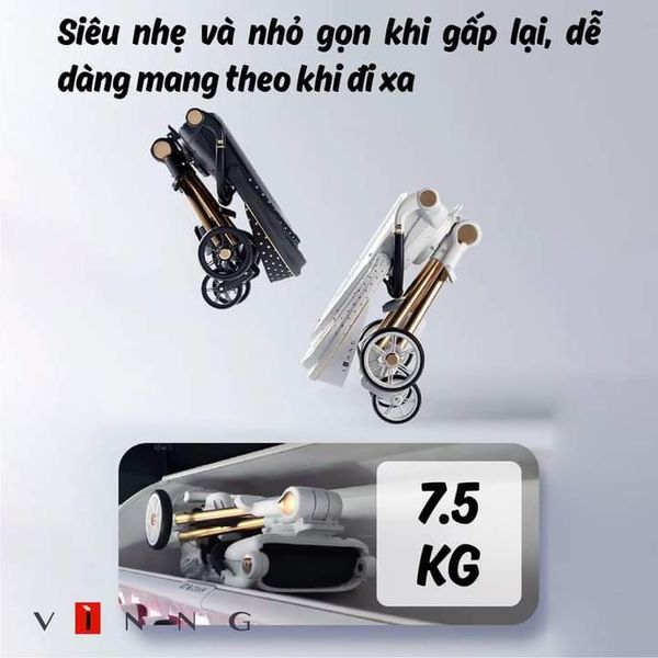 Xe Đẩy Gấp Gọn Vinng Q7 Cho Bé, Xoay Đảo Chiều Có Mái Xe Và Khu Xe Chắc Chắn