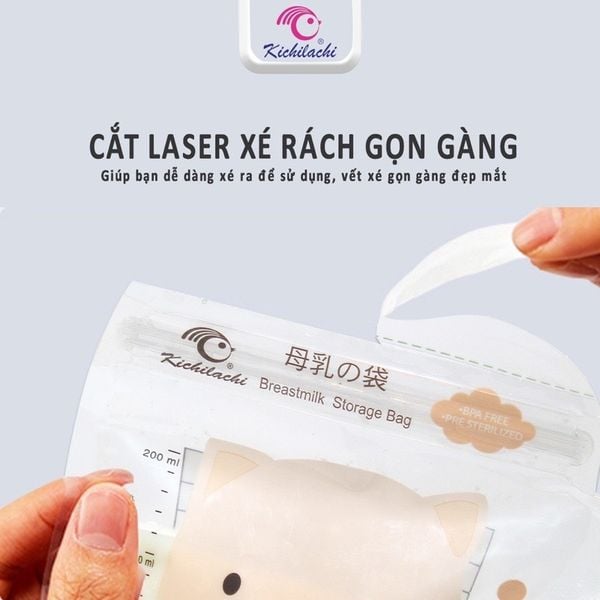 Túi Trữ Sữa Kichilachi 200ml- Cảm Biến Nhiệt Độ, Có Khóa Zip Chắc Chắn Chống Rò Rỉ