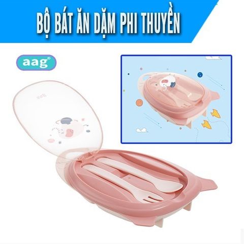 Bộ Bát Ăn Dặm AAG Có Thìa Và Nĩa, Bát Ăn Dặm Phi Thuyền Hàn Quốc Cho Bé