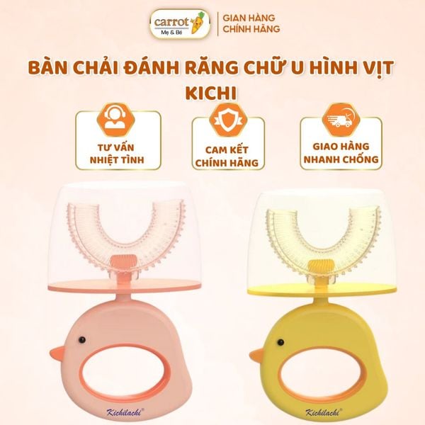 Bàn Chải Đánh Răng Chữ U Silicone Kichi Cho Bé, Có Kèm Nắp Đậy