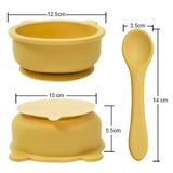 Chén Ăn Dặm Silicon Kèm Muỗng Hình Gấu Có Đế Hít Chống Đổ Cho Bé