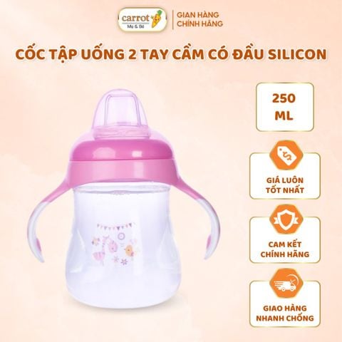 Cốc Tập Uống Nước 2 Tay Cầm Có Đầu Silicon, Bình Tập Uống Nước Màu Hồng Cho Bé