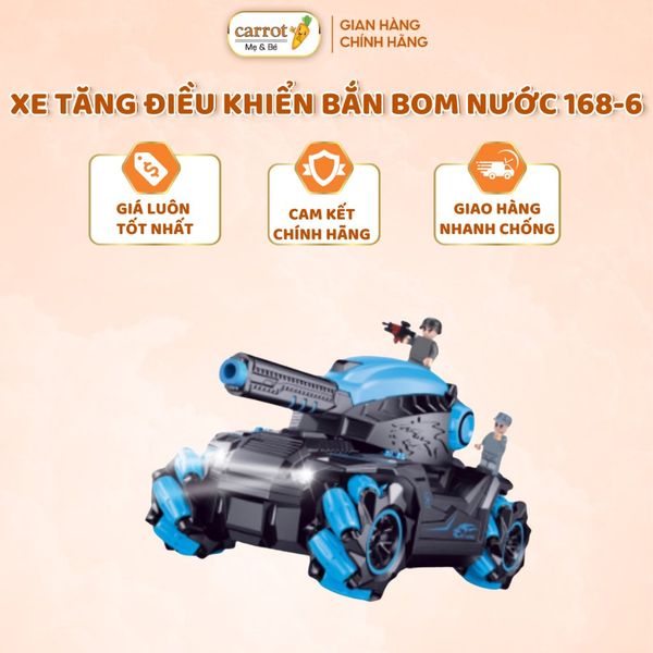 Xe Tăng Điều Khiển Bắn Bom Nước 168-6 BLUE, Cho Bé Từ 3 Tuổi