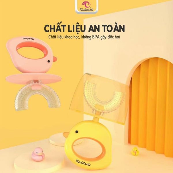Bàn Chải Đánh Răng Chữ U Silicone Kichi Cho Bé, Có Kèm Nắp Đậy