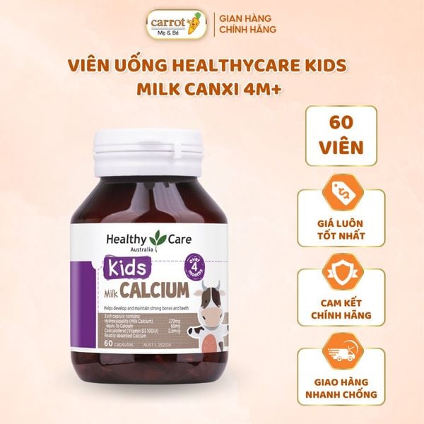 Viên Uống Canxi Sữa Milk Calcium Healthycare Cho Bé 60 viên, Bổ sung Canxi Cho Bé