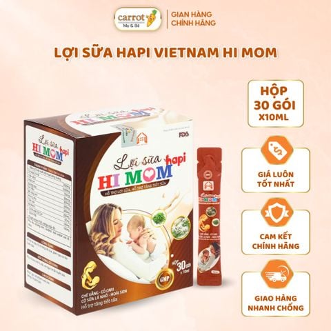 Lợi Sữa HI MOM HAPI Hộp 30 Gói/10mL, Hỗ Trợ tăng Tiết Sữa, Giảm Nguy Cơ Tắc Tuyến Sữa
