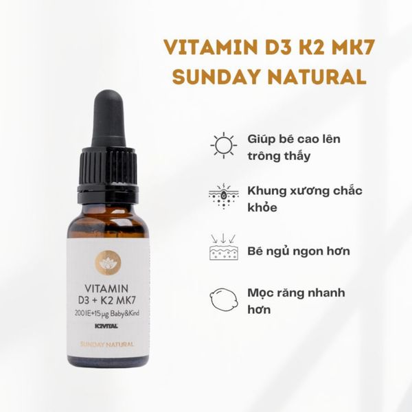 Vitamin Cho Bé  D3 K2 MK7 Sunday Nature Giúp Tăng Chiều Cao Cho Bé