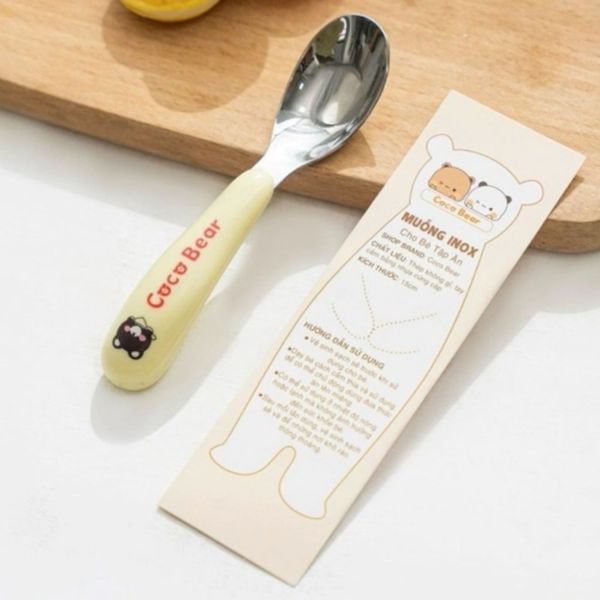 Thìa Inox Gấu Coco Bear, Muỗng Tập Ăn Cho Bé