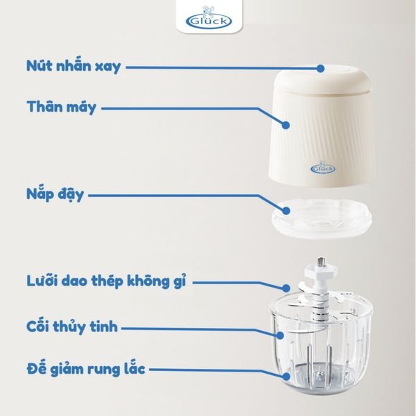 Máy Xay Ăn Dặm Gluck GN12 0,3L Máy Xay 8 Lưỡi Đa Năng, Máy Xay Thịt