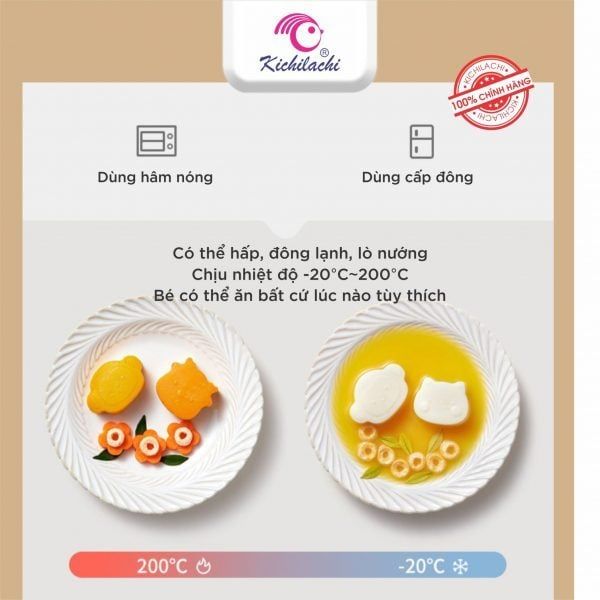 Khay Trữ Đông silicone KICHI, Bảo Quản Đồ Ăn Cho Bé, Kèm Nắp Đậy Có 6 Ngăn Hình Thú