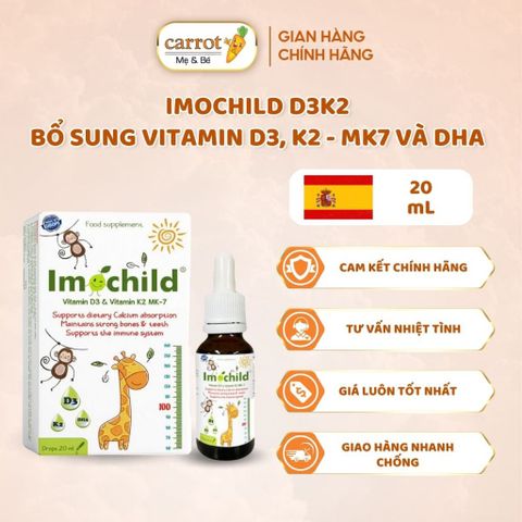 Vitamin D3 K2 IMOCHILD, Bổ Sung D3 K2 DHA, Hỗ Trợ Bé Phát Triển Chiều Cao Và Trí Não 20ML