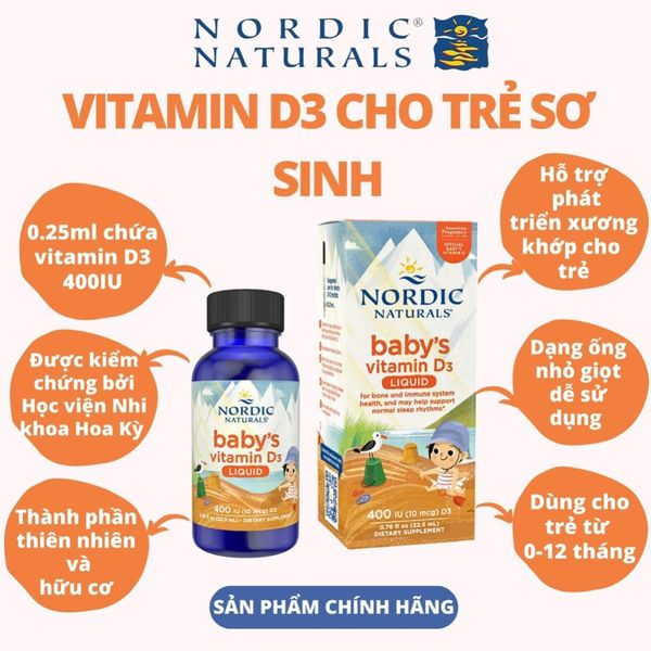 Vitamin D3 Thuần Chay Cho Trẻ Sơ Sinh Nordic Naturals Baby D3 400IU Lọ 22.5ML - Siêu Thị Mẹ Và Bé Carrot