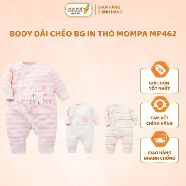 Bodysuit Dài Tay Mompa Cho Bé Sơ Sinh 0-9M Vải Modal Thấm Hút Mềm Mịn Cúc Chéo