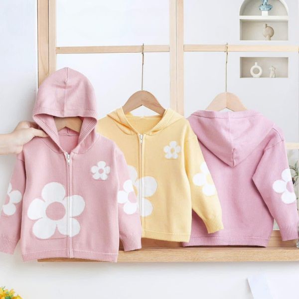 Áo Khoác Len Có Mũ Bé Gái Hình Hoa, Áo Khoác Thu Đông Cho Bé