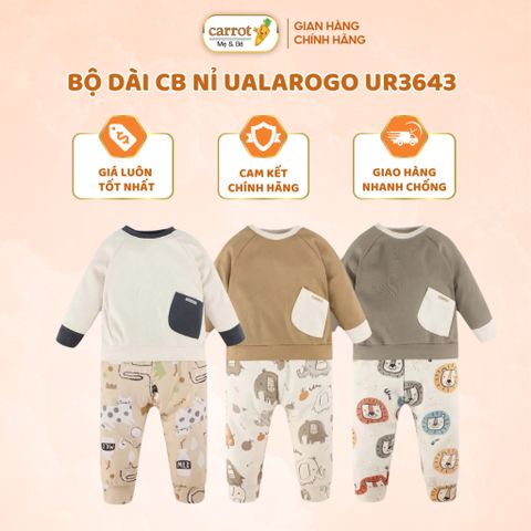 Bộ Dài Tay Nỉ Cotton Cho Bé UALA ROGO 3643, Set Bộ Dài Tay Cho Bé 9-48M