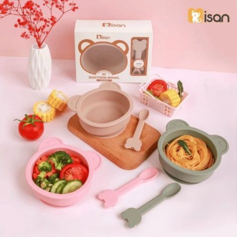 Bát Ăn Dặm Silicon Hình Gấu Misan Kèm Thìa Cho Bé