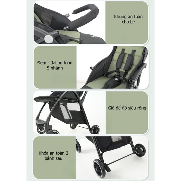Xe Đẩy Gấp Gọn Baobaohao A10 Cho Bé, Gấp Gọn 3 Tư Thế Khung Chắc Chắn