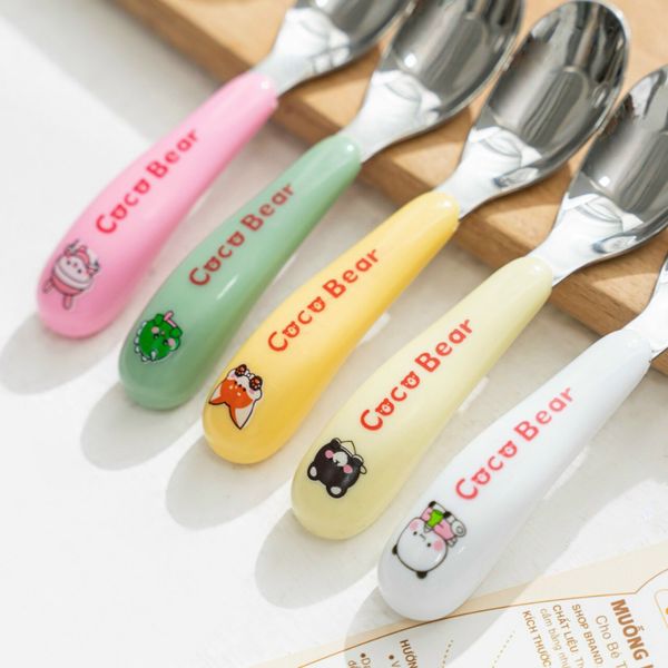 Thìa Inox Gấu Coco Bear, Muỗng Tập Ăn Cho Bé