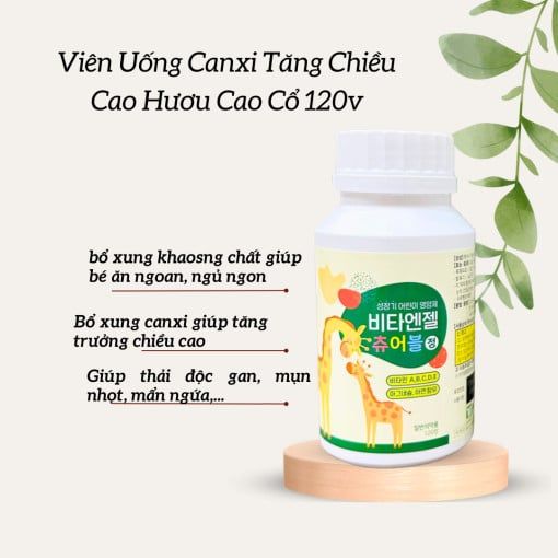 Kẹo Canxi Hươu Cao Cổ Hàn Quốc 1 lọ, Tăng Chiều Cao Cho Bé, Phát Triển Trí Thông Minh, Giúp Bé Ăn Ngon Mệng