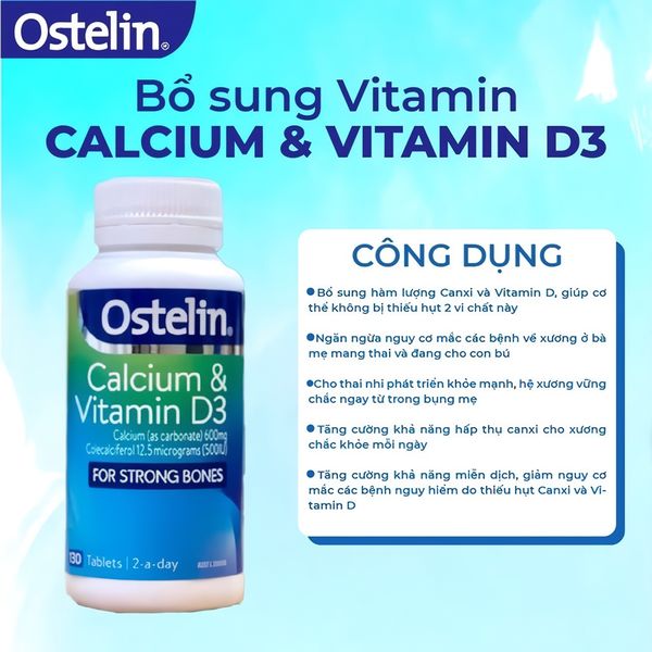 Canxi Bầu Ostelin & Vitamin D3 Cho Bà Bầu Sau Sinh 130 Viên, Calcium & Vitamin D3 Xuất Xứ Úc