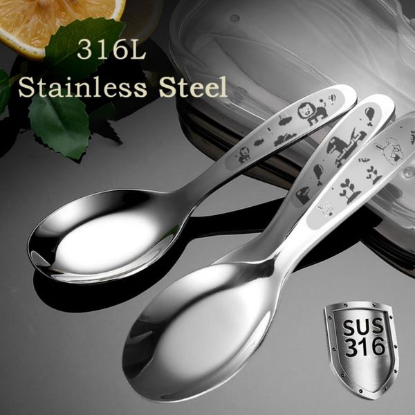 Thìa Inox Sus 316 Hoạ Tiết, Muỗng Tập Ăn Không Gỉ Cho Bé