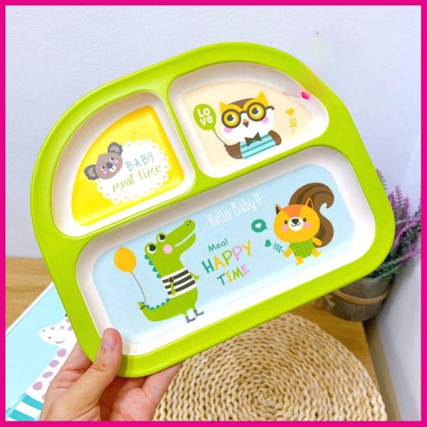 Khay Ăn Dặm Sợi Tre 3 Ngăn, Chất Liệu Cao Cấp, An Toàn Cho Bé