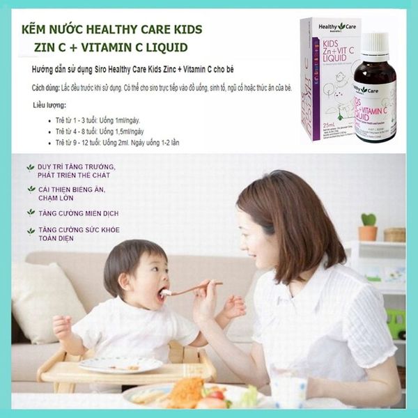 Kẽm Nước Healthy Care Kids Zin C + Vitamin C Liquid 25ml- Tăng Cường Khả Năng Miễn Dịch