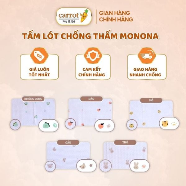 Miếng Lót Chống Thấm Monona - Chống Thấm, Mát Lưng - 50x70cm