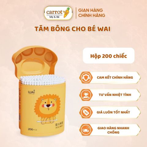 Bông Ngoáy Tai Cho Bé Wai Hộp 200 Chiếc Từ Bông Tự Nhiên, Vệ Sinh Tai Và Mũi An Toàn Cho Bé