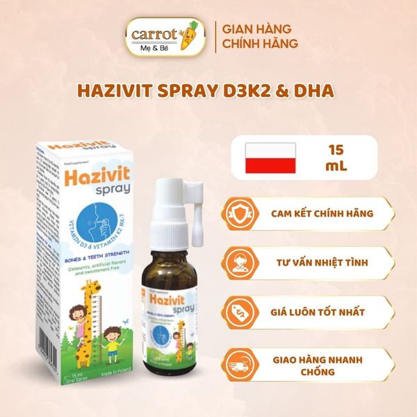Hazivit Spray D3K2 & DHA, Giúp Phát Triển Chiều Cao, Tăng Cường Hệ Miễn Dịch, Phát Triển Não Bộ