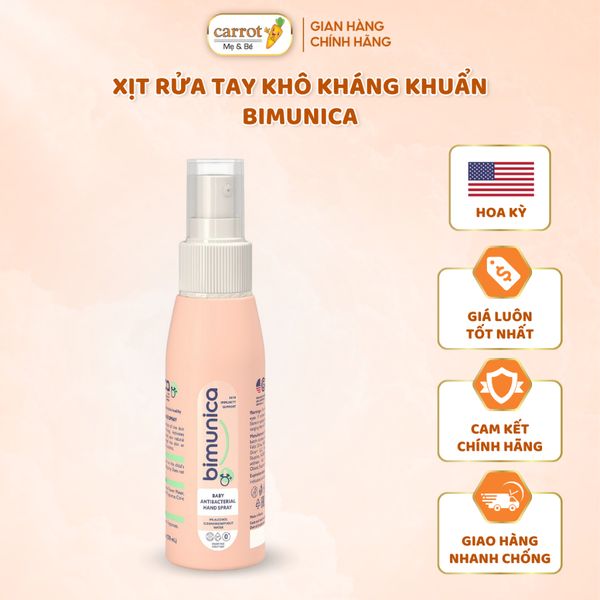 Xịt Rửa Tay Khô BIMUNICA Dành Cho Trẻ Sơ Sinh Và Trẻ Nhỏ Chai 100mL - Siêu Thị Mẹ Và Bé Carrot