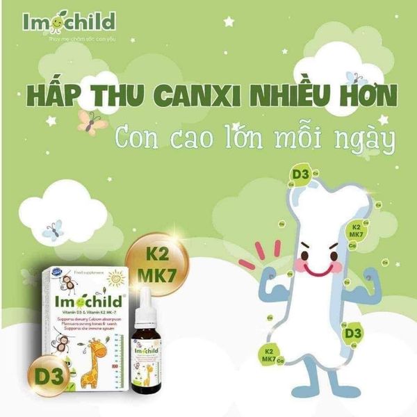 Vitamin D3 K2 IMOCHILD, Bổ Sung D3 K2 DHA, Hỗ Trợ Bé Phát Triển Chiều Cao Và Trí Não 20ML