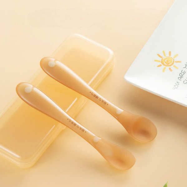 Set 2 Thìa Silicon Hàn Quốc Vàng, Thìa Ăn Dặm Cho Bé